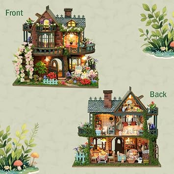 DIY Miniature Dollhouse Kit Forest Cottage Dollhouse Handcrafted Wooden Miniature House with LED Lights, for Adults Unique Gifts for Teens (Fairy Garden)