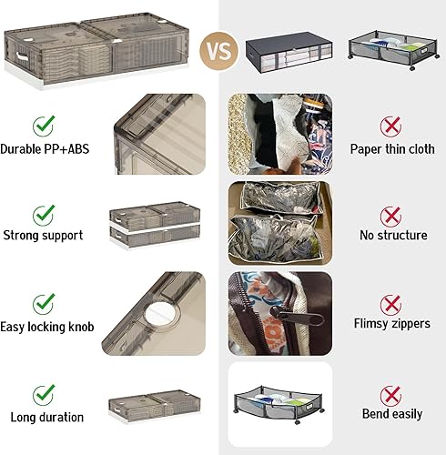 Miniatura 3 de Contenedores de almacenamiento grandes para debajo de la cama de 96.5 litros con ruedas, paquete de 2 contenedores apilables debajo de la cama con