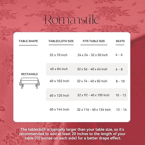 Miniatura 5 de Romanstile Mantel rectangular de jacquard, resistente al agua, elegante, con patrón de rosa de damasco, mantel decorativo lavable de poliéster