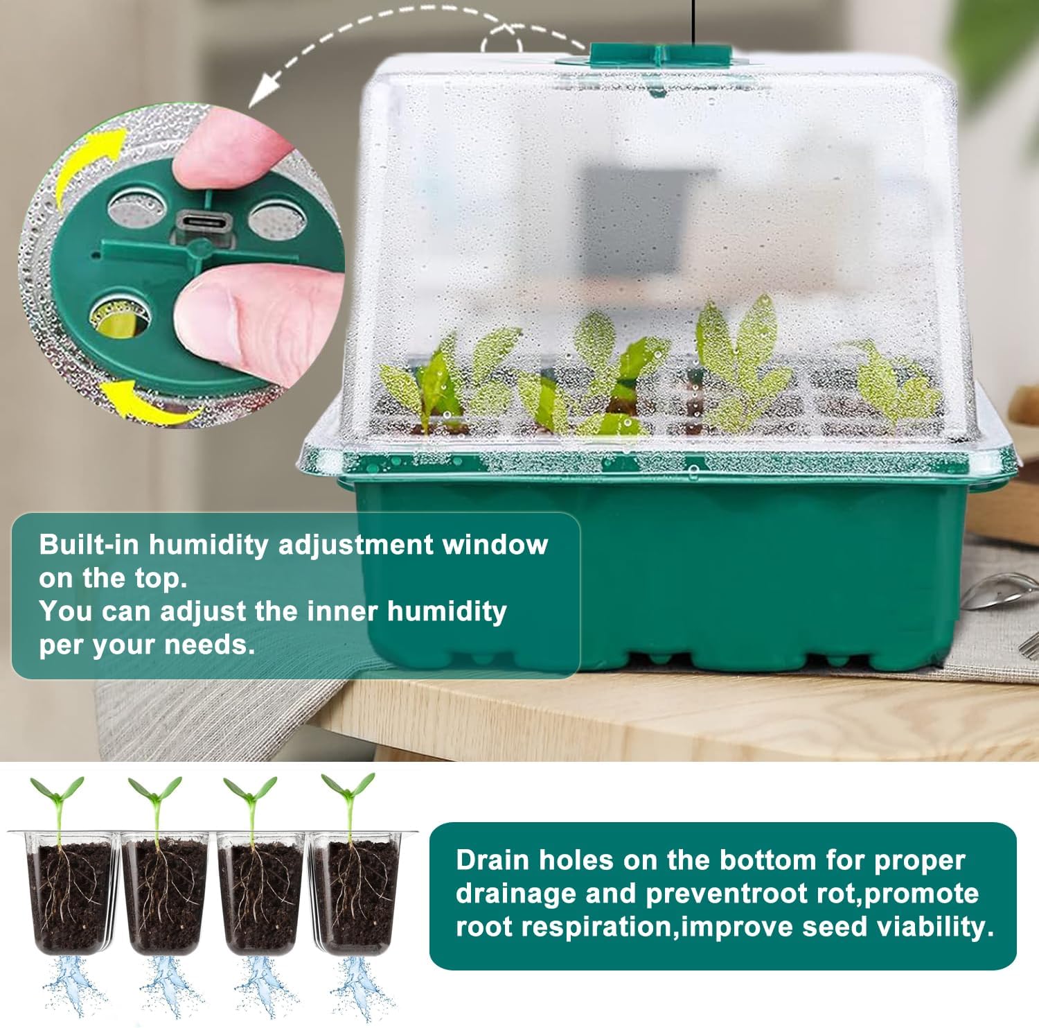 FINEST+ Seed Starter Tray with Heat Mat and Grow Light,5 Pack Seedling Starter Trays with Time Controller,Seedling Starter Tray with Adjustable Brightness,Seed Starting Kit with Adjustable Humidity