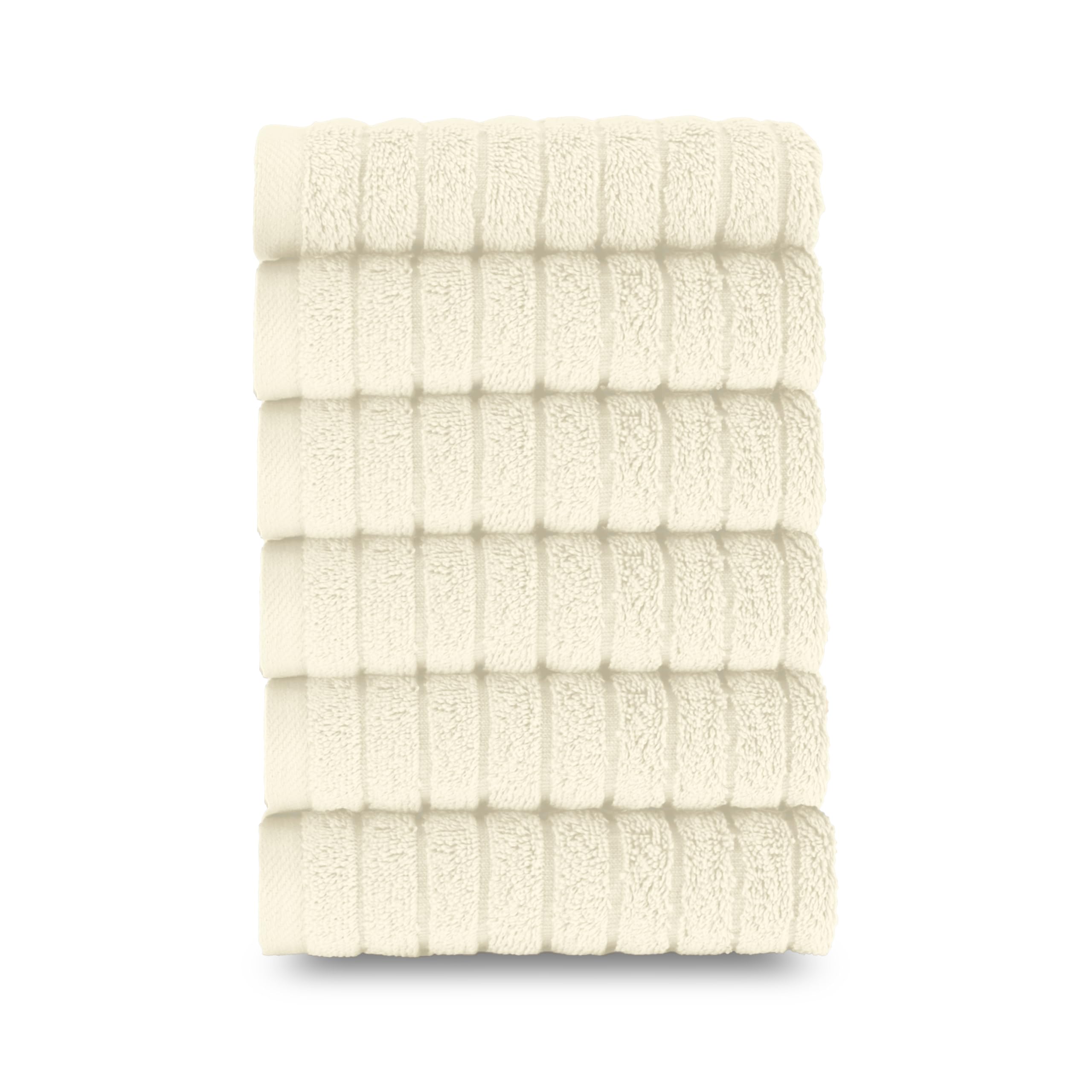 Elegant Comfort 100% Turkish Cotton Corduroy Ribbed Luxury Washcloths 6 Pack Soft 13 x 13 Inch - Higly Absorbent, Durable, Quick Dry, Spa Premium Hotel Quality for Bathroom or Travel, Ivory