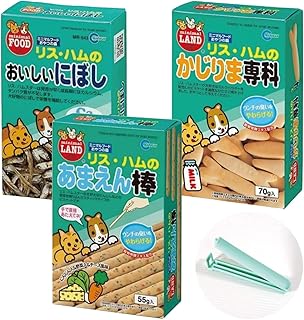 ミニマルランド　ミニマルフード　リス・ハムのおやつの森３種セット〈各1箱〉（おいしいにぼし35g・あまえん棒50g・かじりま専科70g）袋留めクリップ付き　