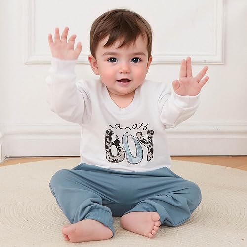 Miniatura 3 de FOCUSNORM Conjunto de sudadera con letras y pantalones deportivos para bebé recién nacido, para otoño e invierno