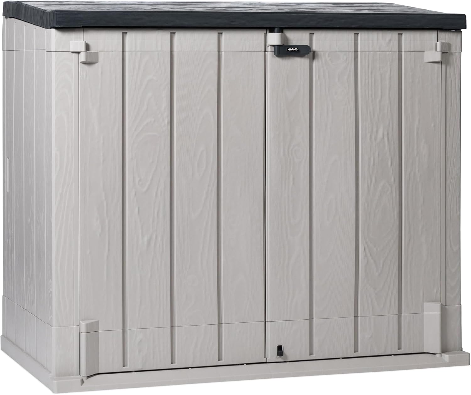 Toomax Stora Way All Weather Outdoor XL Horizontal Storage Shed Cabinet for Trash Can, Garden Tools, and Yard Equipment, Taupe Gray and Anthracite