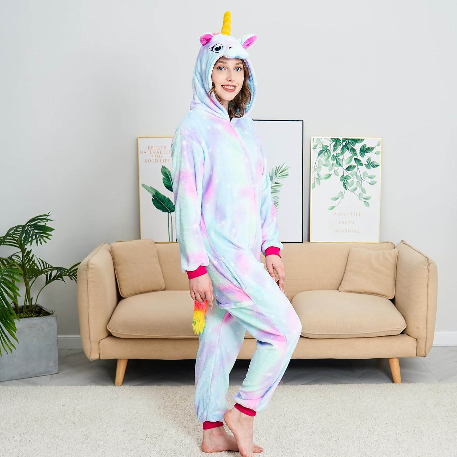 Unisex Unicorn Costumes Pyjamas, Adult Women Men Animal Cosplay Onesie