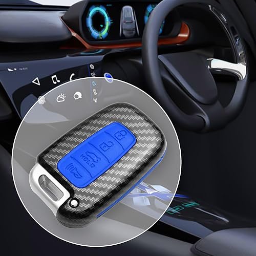 Miniatura 7 de Funda para llavero KIA de 4 botones, funda de silicona suave ABS con patrón de fibra de carbono premium compatible con Hyundai Azera Elantra GT