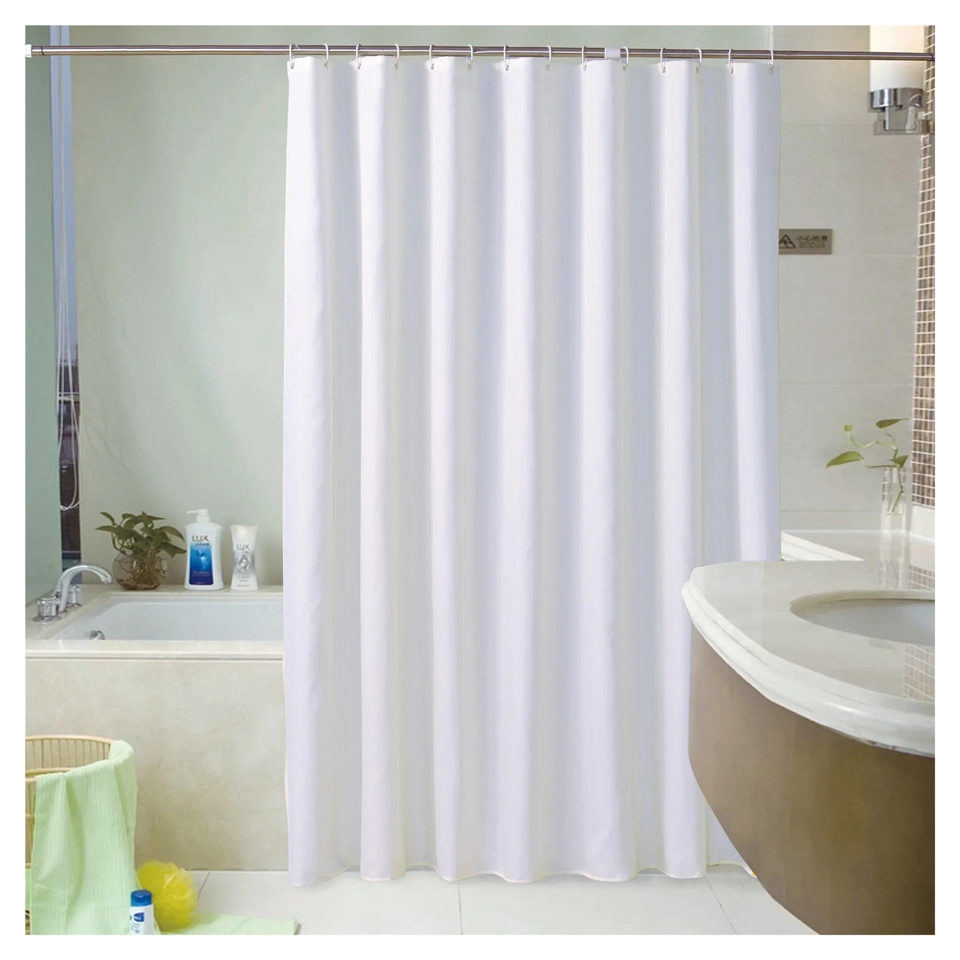 PIGENEQW Shower Liner Cloth Waterproof Shower Curtains Thicken White Solid Curtain Waterproof with Hooks Home Decor(150x180cm)