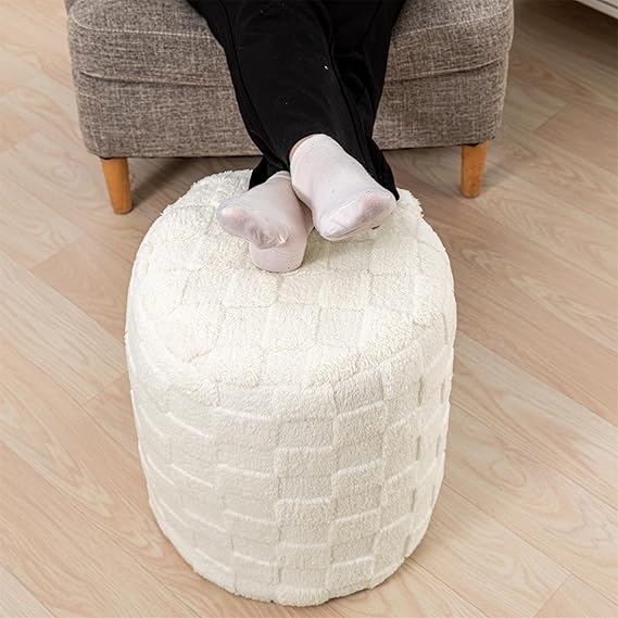 Asuprui Round Boucle Ottoman Stuffed Pouf Multifunctional Ottoman Foot Rest 15x18 Inches Footrest Pouf Foot Stool for Sofa Couch Bean Bag Chair (Cream)