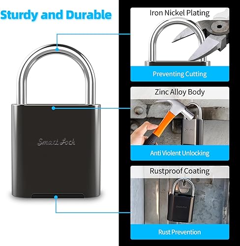 Miniatura 5 de Candado de huellas dactilares, candado biométrico, candado inteligente con llave de emergencia, bloqueo de casillero impermeable para gimnasio,