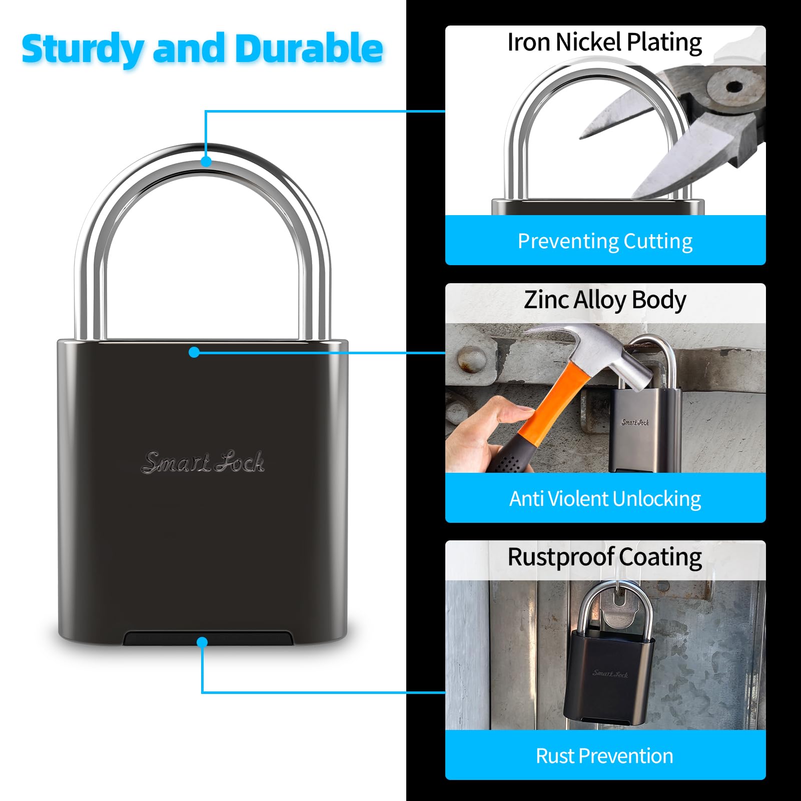 Candado con huella digital, biométrico padlock, candado inteligente con llave de emergencia, candado impermeable para taquillas de gimnasios, escuelas, piscinas y campos deportivos