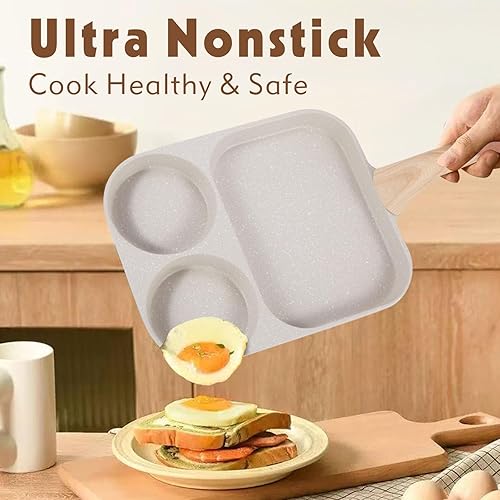 Miniatura 6 de CLANK - Sartén antiadherente 3 en 1 para huevos con mango desmontable resistente al calor, sartén multifuncional de 3 secciones para desayunar,