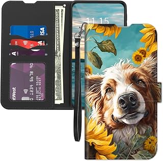 for Sense TW102 Wallet Case,Card Holder Wrist Strap, Leather Flip Folio Magnetic Clasp Kickstand,Drop Protection TPU Inner Case for Sense TW102 Smartphone,Dog Sunflower