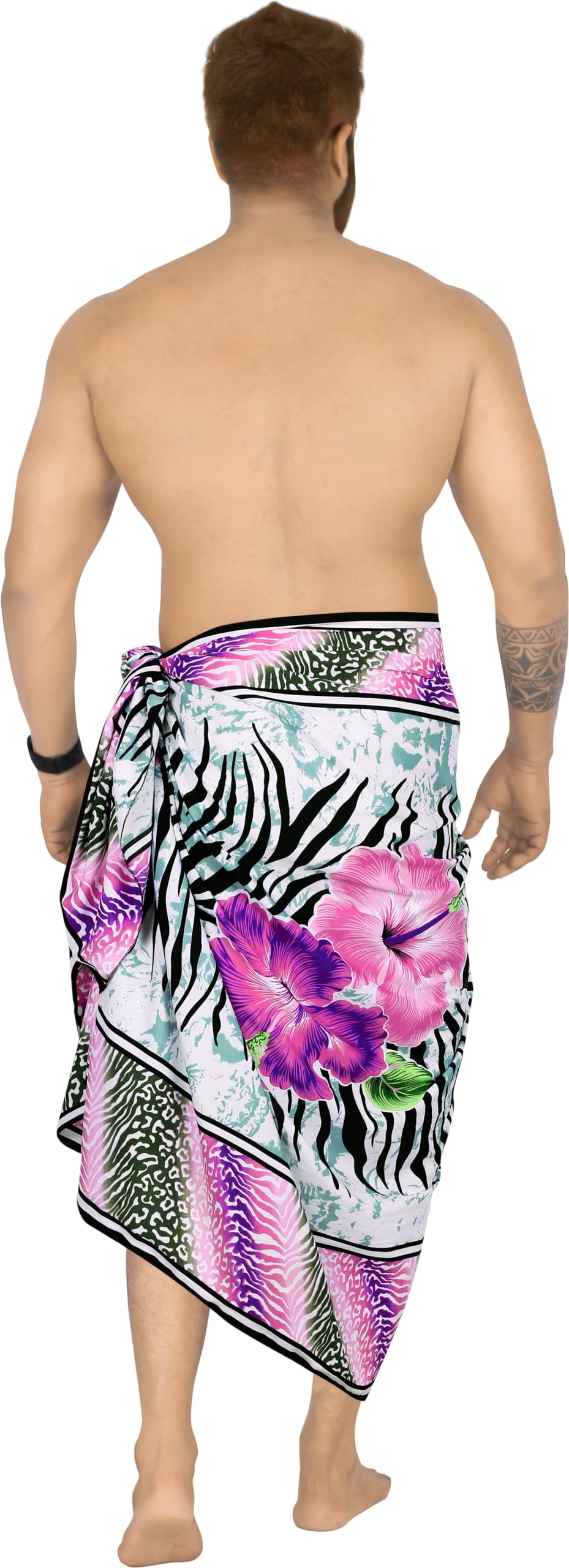 LA LEELA Men's Sarong Beach Cover Up Wraps Swim One Size Purple Hibiscus
