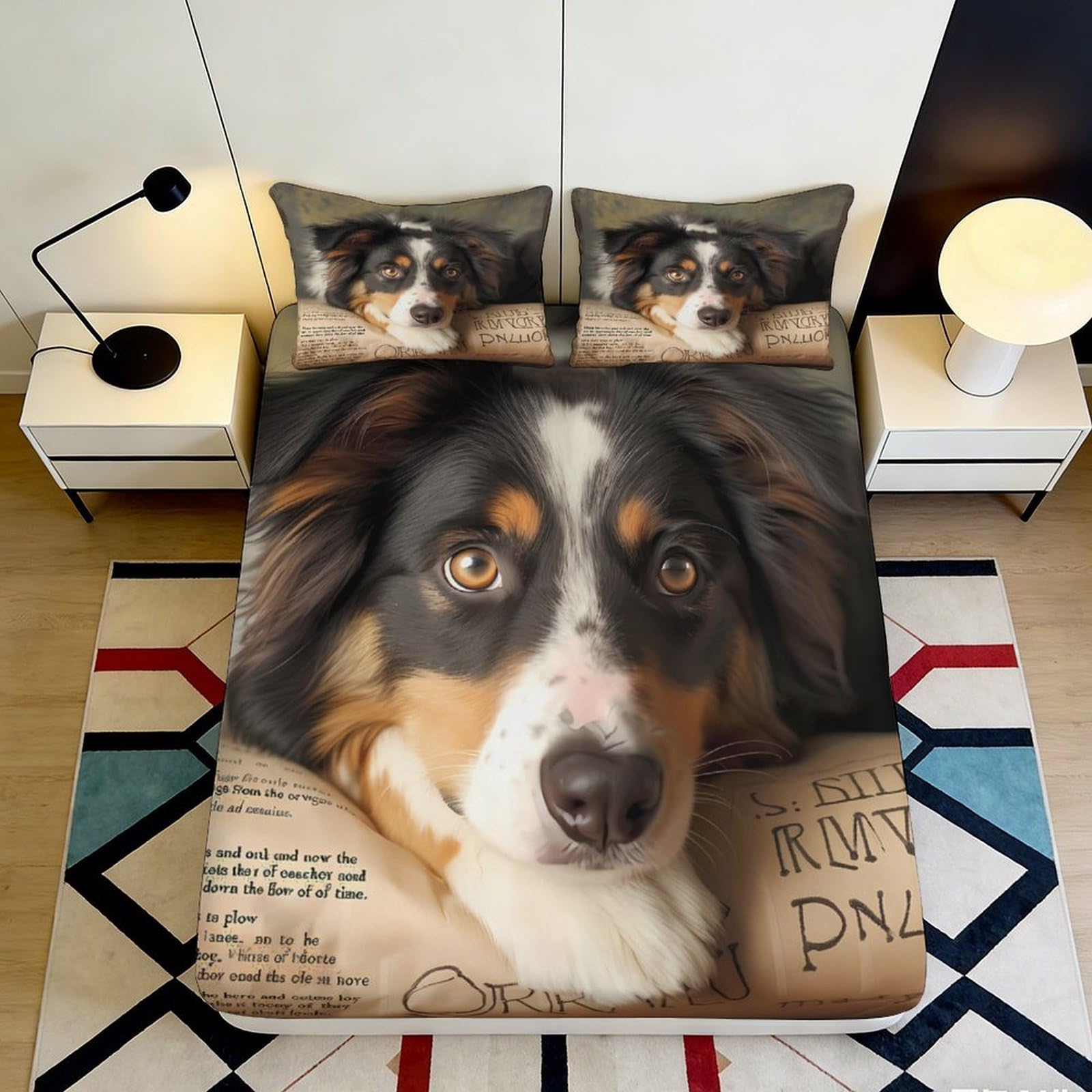 3D Printed Dog Portrait Fitted Sheet Microfiber Soft Anti-Slip Animal Bed Cover for Bedroom Guestroom Decor Easy Care 90x200x25cm