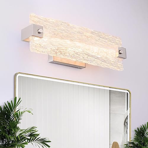 Lámpara de tocador de baño de níquel cepillado, 16.5 pulgadas, 10 W, regulable, lámpara de baño LED sobre el espejo, moderna lámpara de pared de
