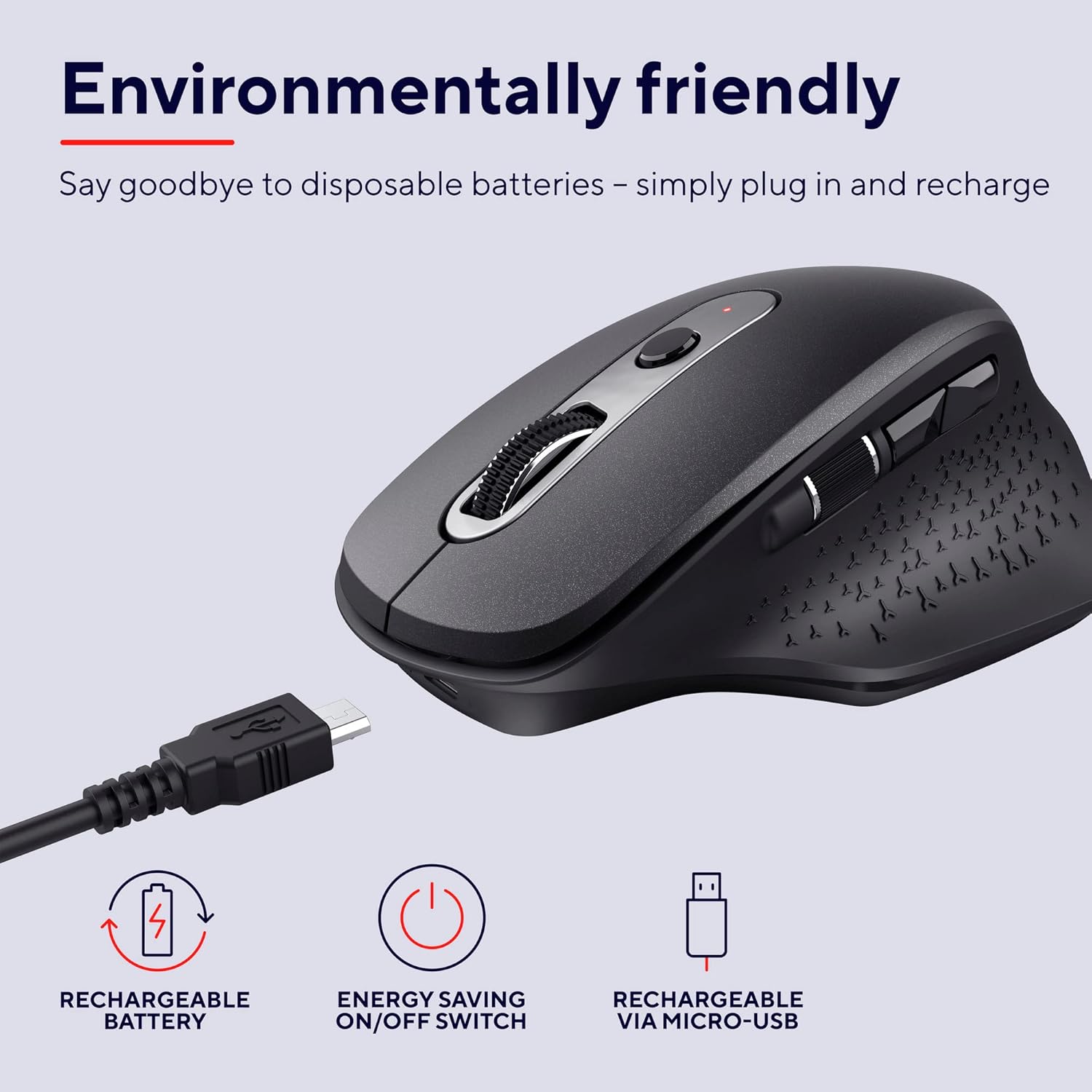 Trust Ozaa mouse connected to charging cable