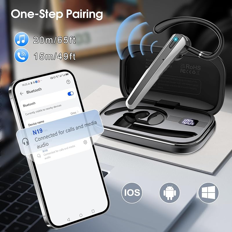 Căști wireless Atheewon Bluetooth 5.3 cu microfon cu anulare a zgomotului, 120 de ore de autonomie în convorbire, funcție hands-free