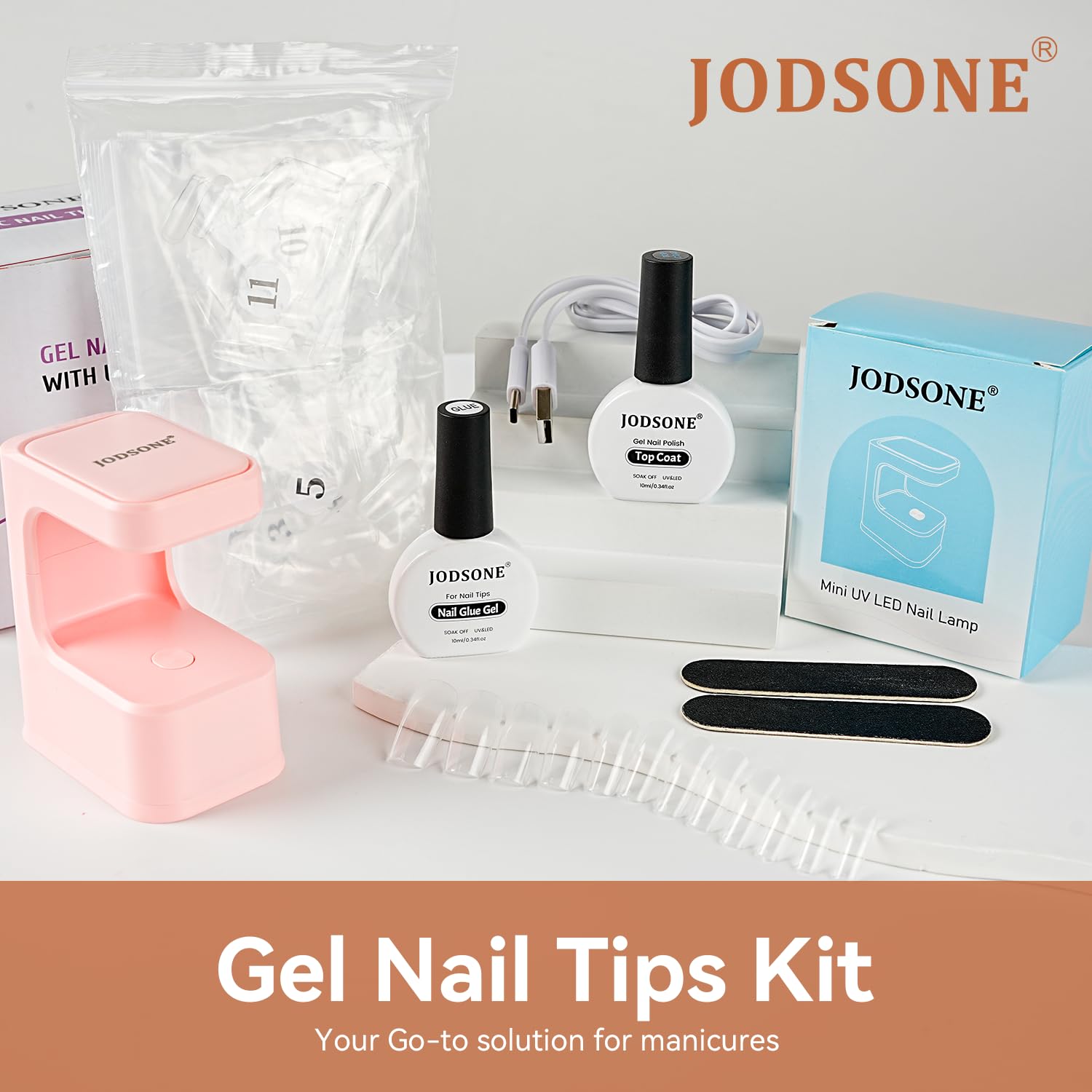 JODSONE Gel Nail Kit Square Nail Tips 480PCS Mini Rechargeable Nail Lamp Pre Shaped Clear Full Cover Fake Nails Tips with Nail Glue & Top Coat U V LED Curing Lamp DIY Manicure Gifts for Women