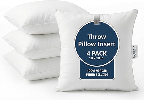 LANE LINEN 4 Pack 18x18 White Throw Pillow Inserts for Decorative Pillow Covers, Couch Pillows for Living Room, Fluffy Pillows for Bed