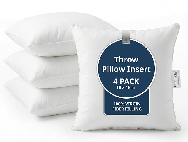 LANE LINEN 4 Pack 18x18 White Throw Pillow Inserts for Decorative Pillow Covers Couch Pillows for Living Room