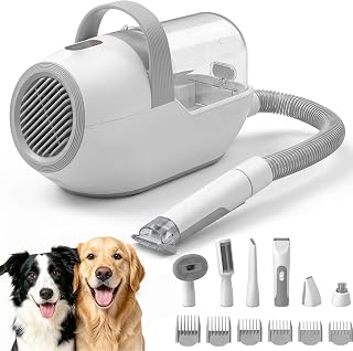 Dog Grooming Vacuum, 6-in-1 Pet Grooming Kit with Nail Grinder | 10000Pa Powerful Suction Dog Hair Vacuum for Grooming, 2L Capacity Dust Cup for Home Shedding & Trimming, White
