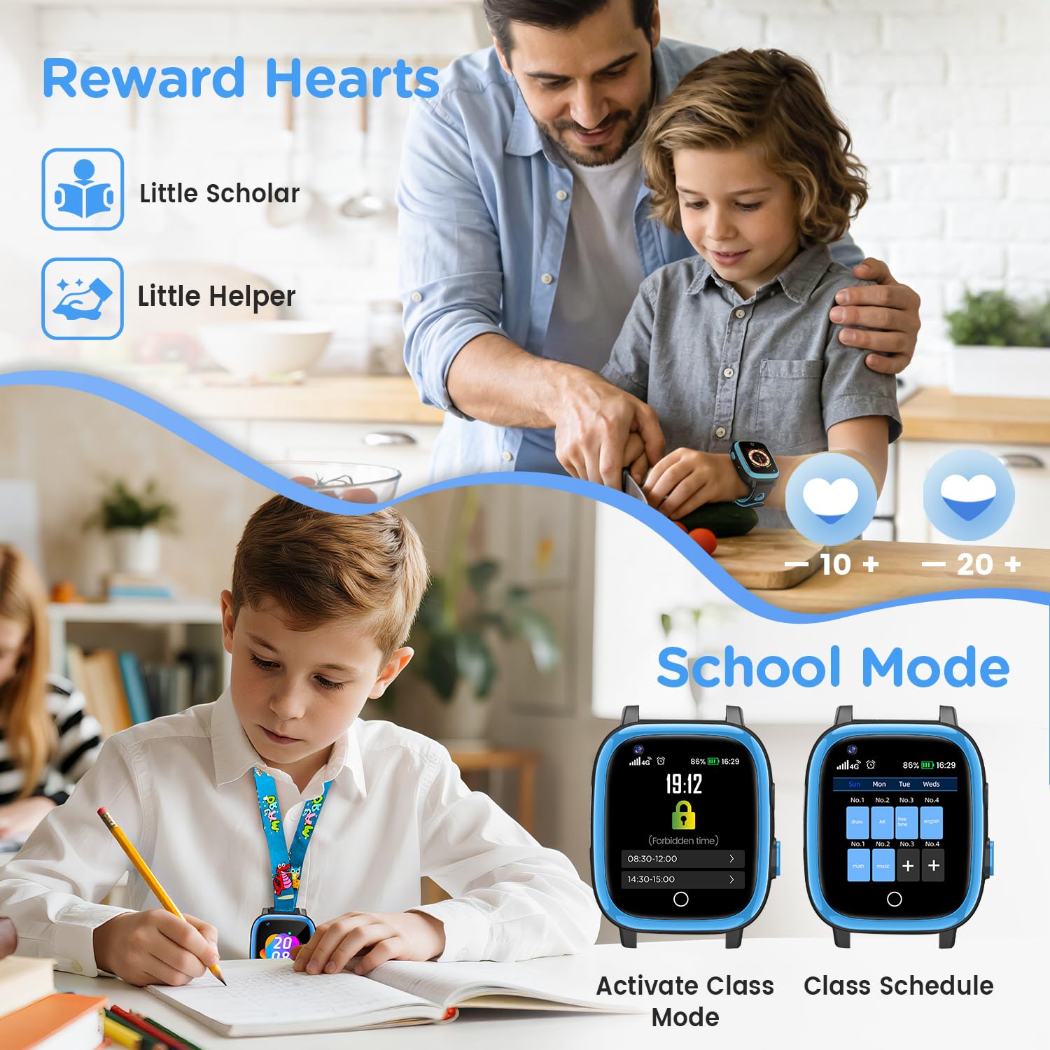 2026 Nuevo 4G Reloj Inteligente Niño con Videollamada & GPS, SOS, Chat de Voz, IP68 Impermeable, Modo Escuela, Podómetro, Despertador, Flashcard, Regalo para Niños y Niñas de 4 a 15 Años Azul — view 6