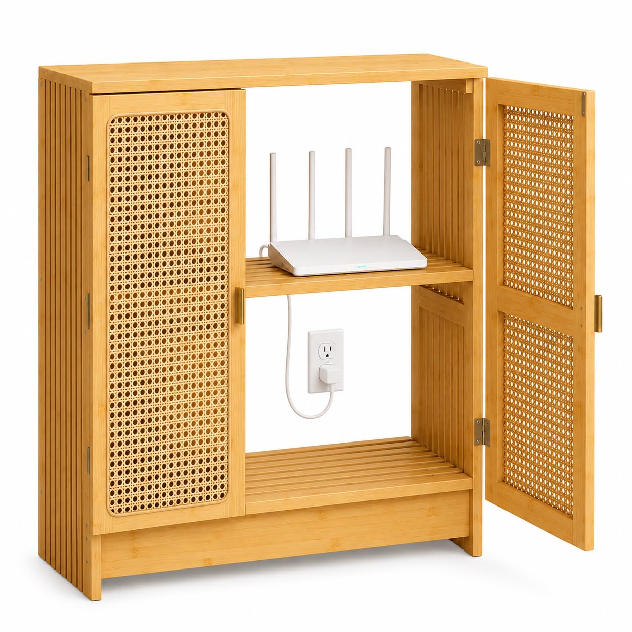 Scatola portaoggetti per router WiFi con ripiani regolabili, armadio in legno per gestione dei cavi e ciabatte, soluzione di archiviazione per casa e ufficio, scatola elettronica da pavimento