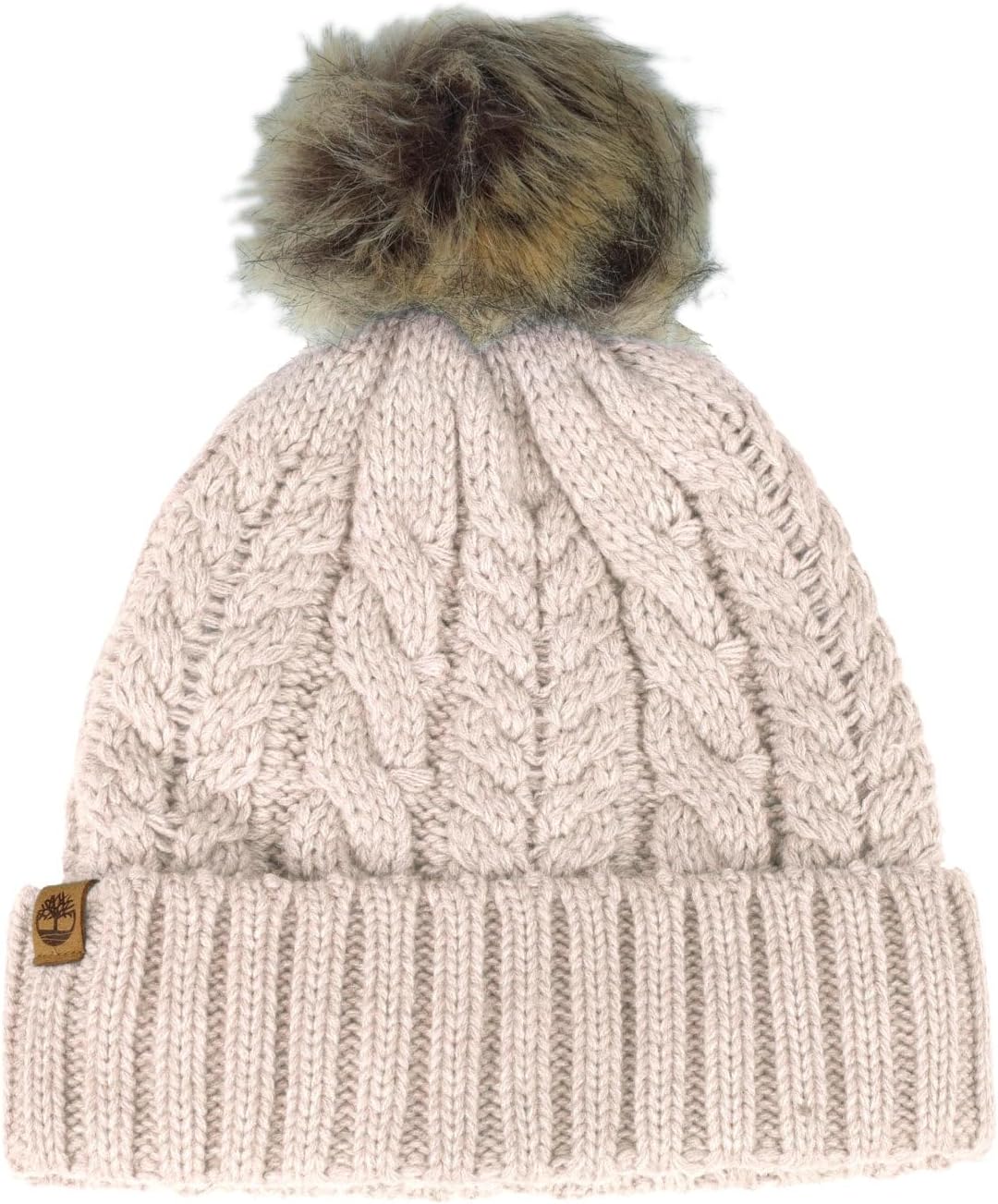 Timberland Women’s Cable Knit Faux Fur Pom Beanie - Soft Winter Hat, Ribbed Cuff, Warm Lining, Stylish Cozy Cold Weather Wear - Image 3