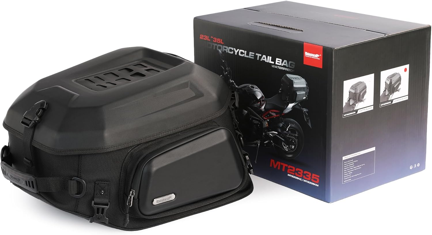 Rhinowalk Motorcycle Tail Bag Waterproof 23-35L Expandable Motorbike Helmet Bag Luggage Bag Storage Bag with Sissy Bar Straps Matte Black - Image 6