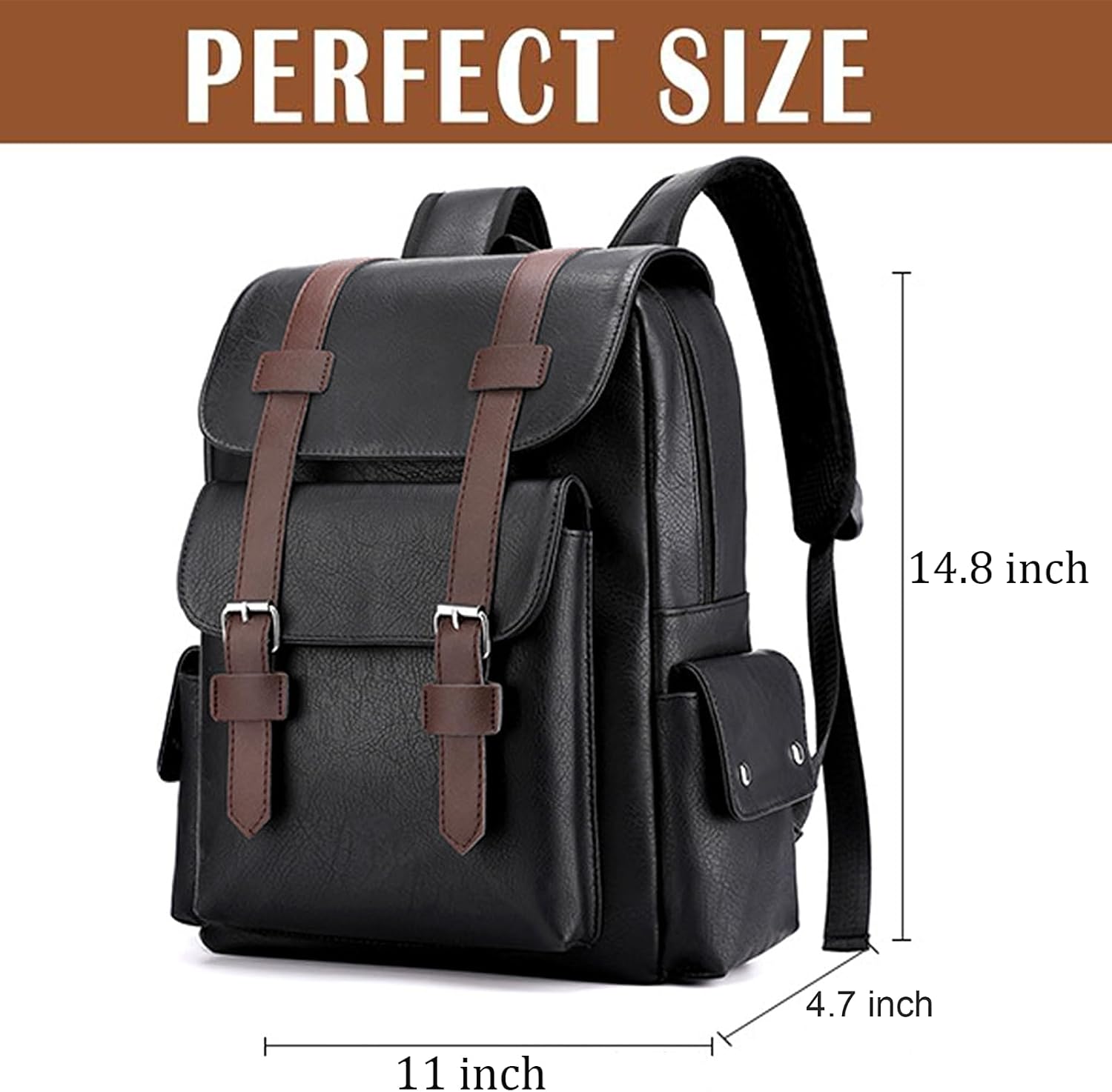 Leather Backpack for Men Vintage Laptop Backpack Black Travel Work Backpacks Large Capacity Business Hiking Back Pack