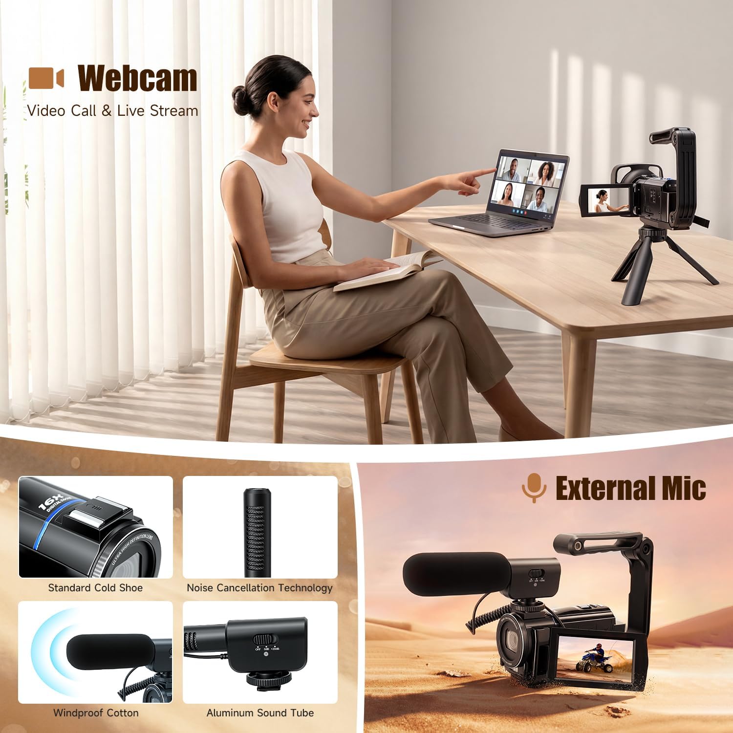 5K Video Camera Camcorder, 64MP UHD Vlogging Camera for YouTube with 16X Zoom, IR Night Vision, 3.0" Touch Screen, Stabilizer, Mic, 2 Batteries+32GB Card, Gift for Dad