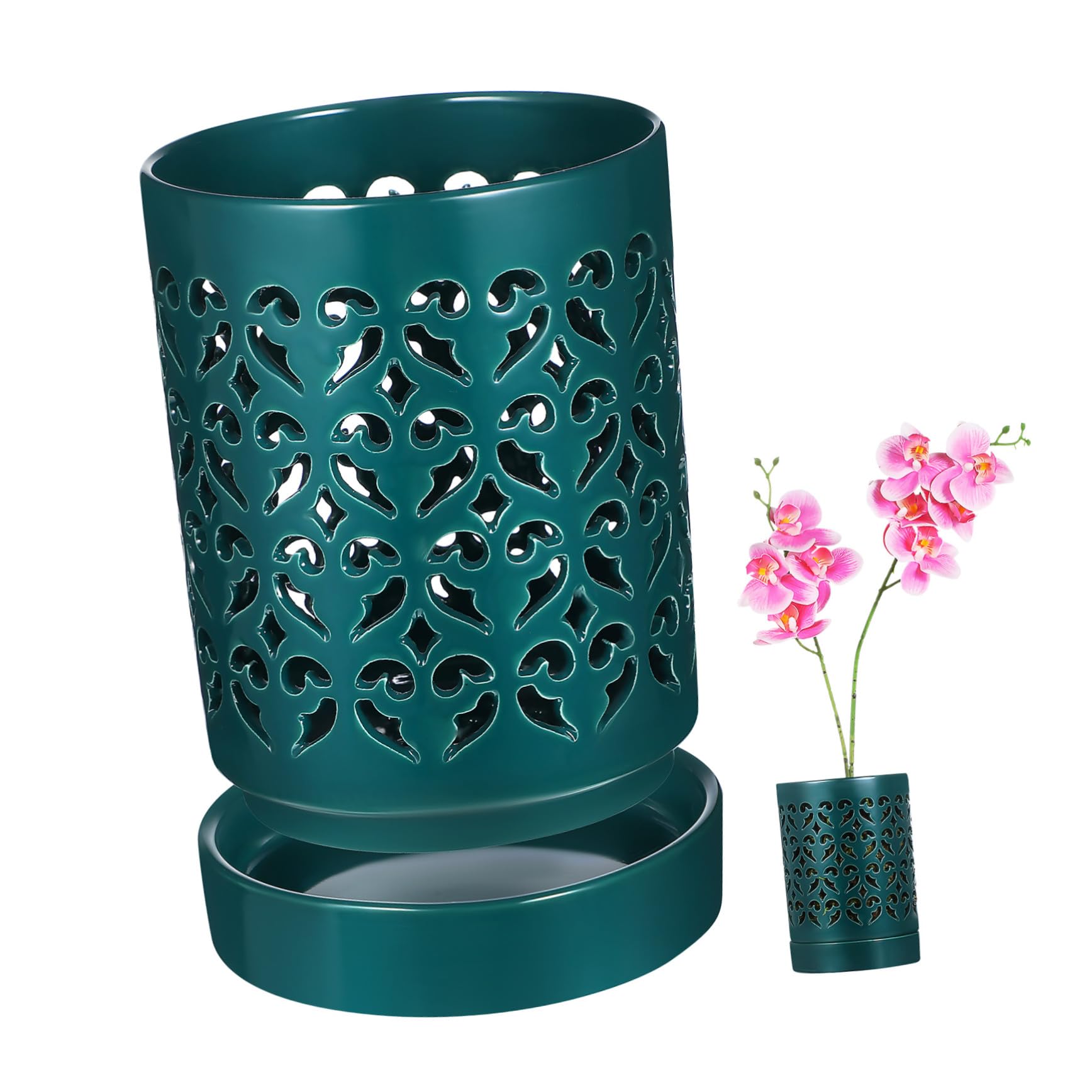 Artibetter Pot à Orchidées avec Trous et Coupelle en Céramique Ajourée Facile à Utiliser Résistant à l'usure pour Plantes D'intérieur et Jardinage