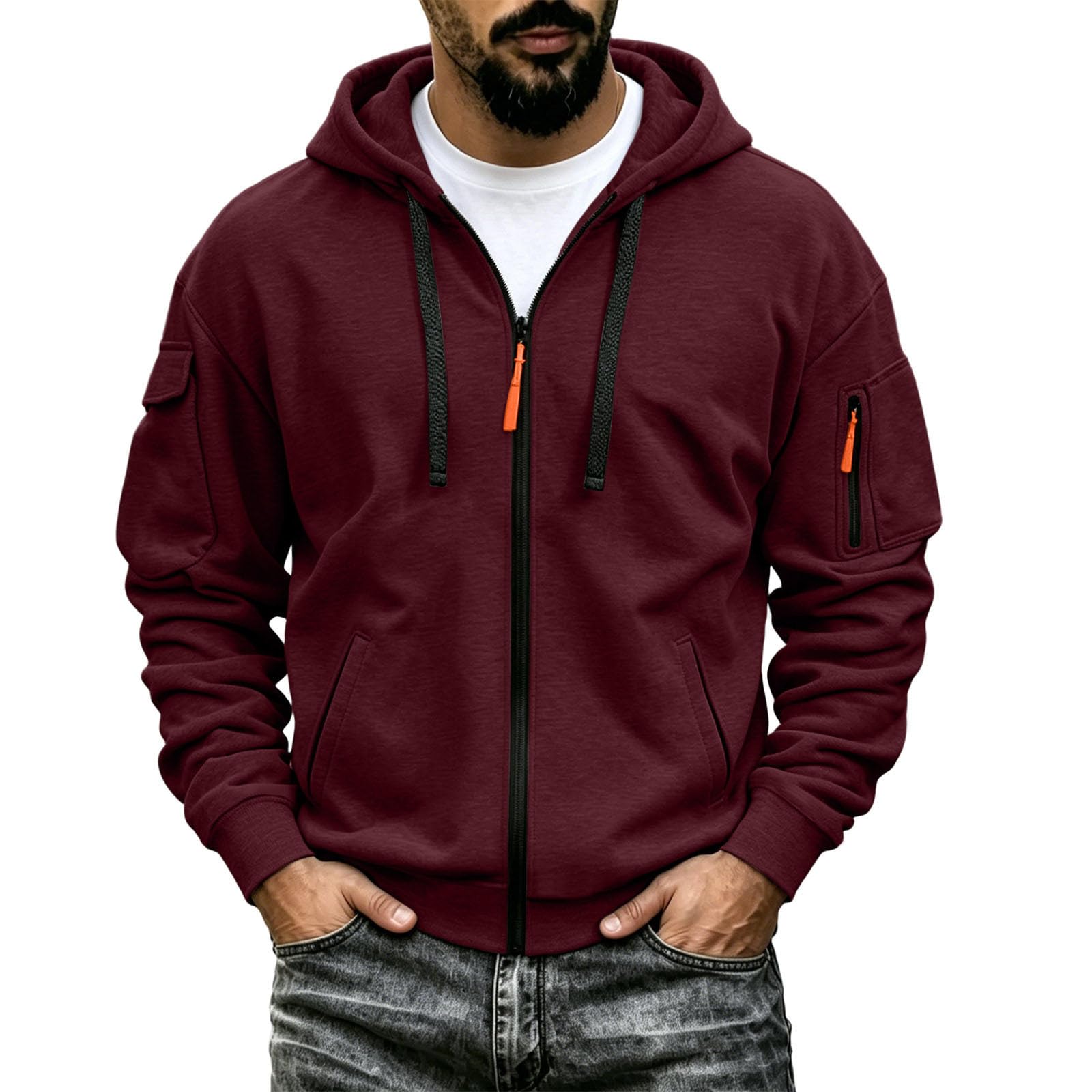 Felpa Con Zip Uomo Con Cappuccio Felpa Cotone e Pile con Tasche Hoodie | felpa uomo con cappuccio, interno felpato, apertura con zip, hoodies con cordino, tasca pratica, vestibilità comoda