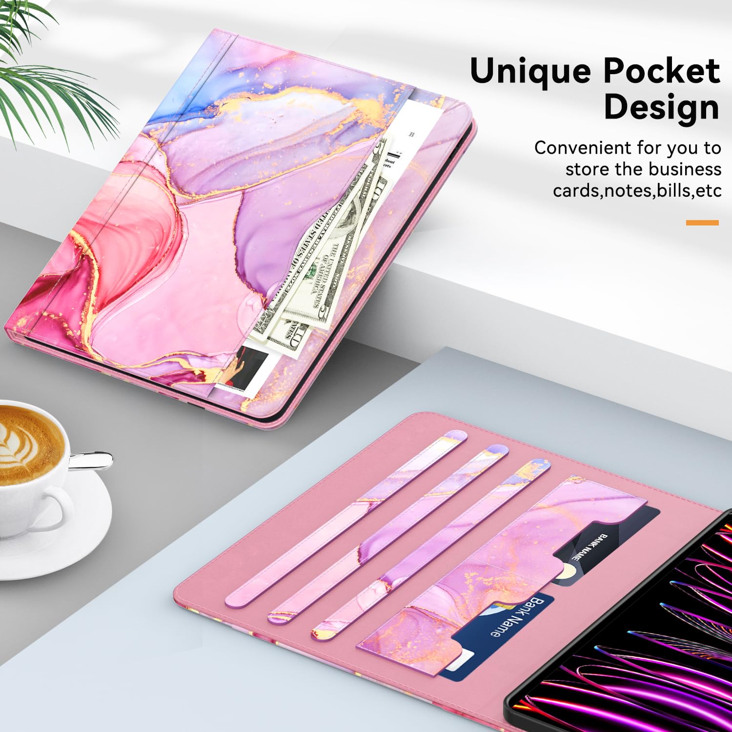 Zonefoker Case For New IPad Pro 12.9 Inch 6th/5th/4th/3rd Generation 2022/2021/2020/2018, 12.9'' Ipad Pro Leather Folio Protective Cover 6/5/4/3 Gen