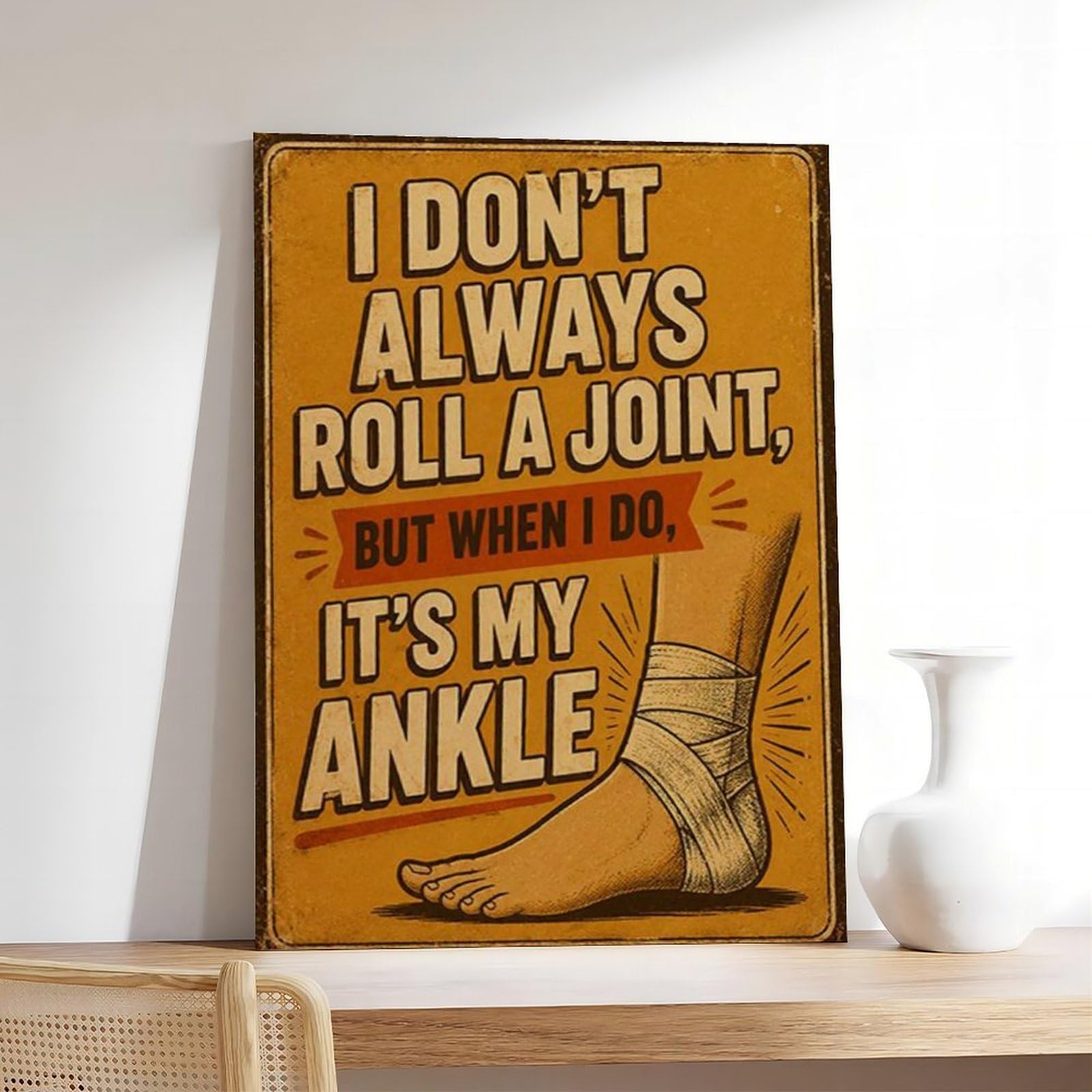 Poster su tela a tema lesioni satiriche, divertente poster con frattura alla caviglia, decorazione per camera da letto, ufficio, stanza, regalo, 40,6 cm di lunghezza x 61 cm di larghezza