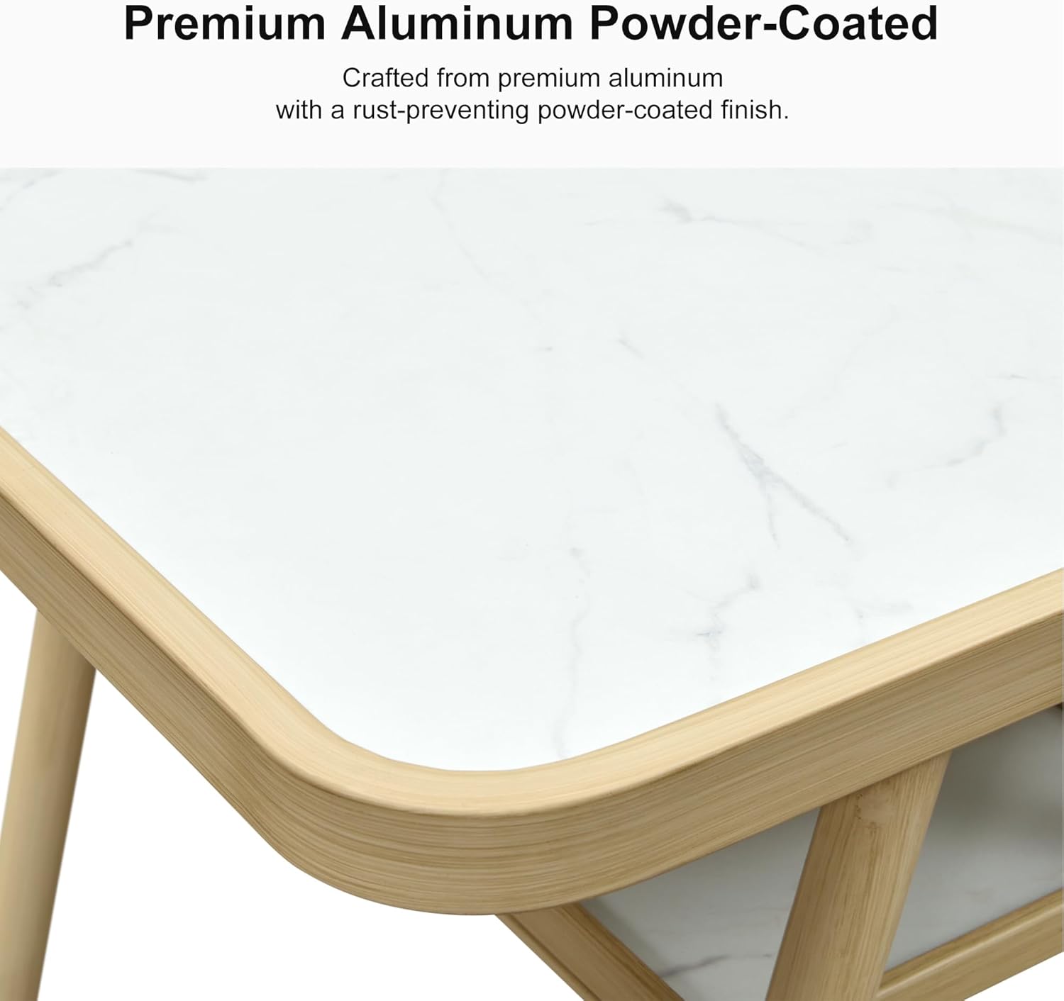 PURPLE LEAF Counter Height Bar Aluminum Table with Shelve for Indoor and Outdoor Garden Natural Wood Grain
