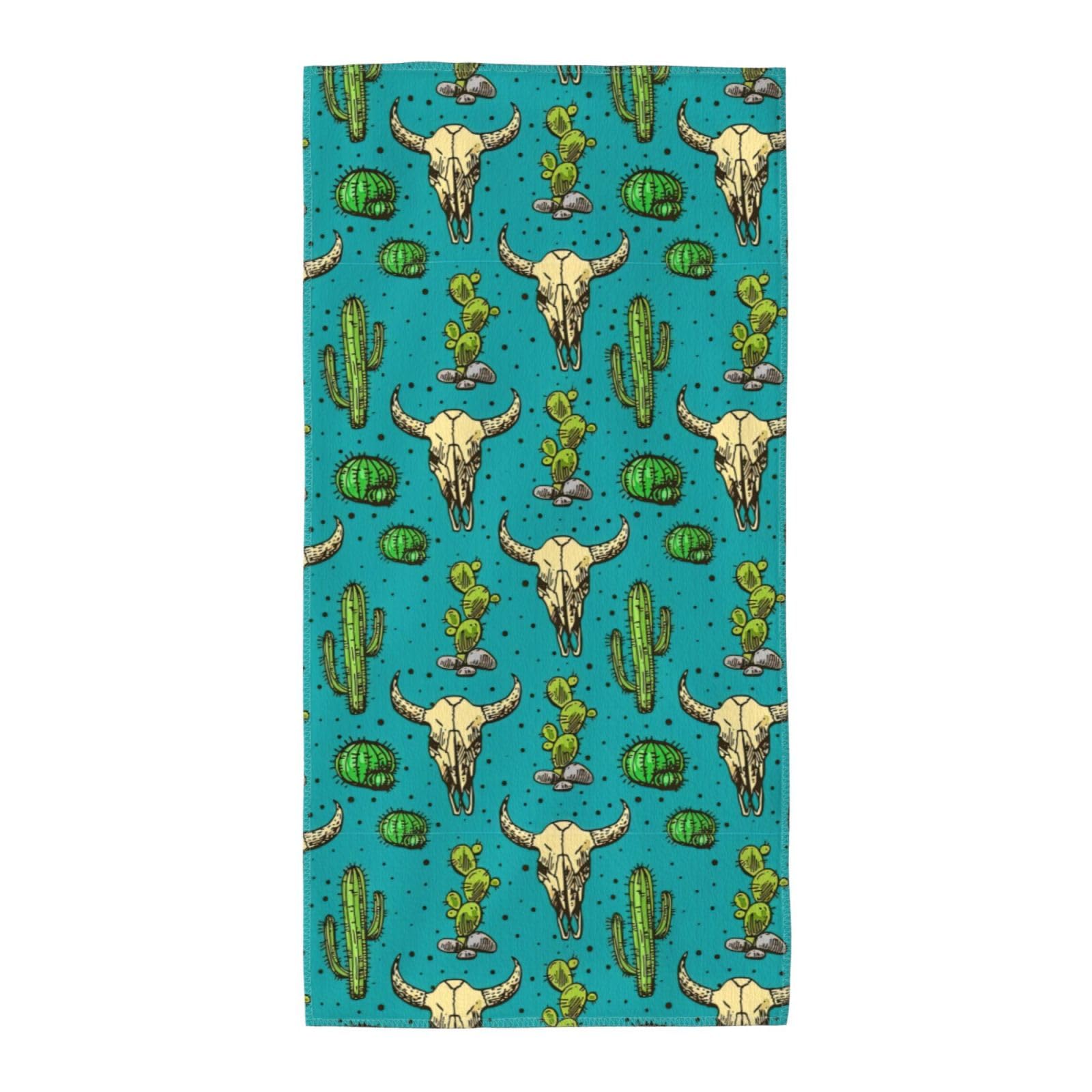 Oazcvbnn Unisex Black Cute Cactus And Skull Of Bull Print Extra Long Beach Towel Soft Comfortable Quick-Dry Gym Hiking Picnics Swimming
