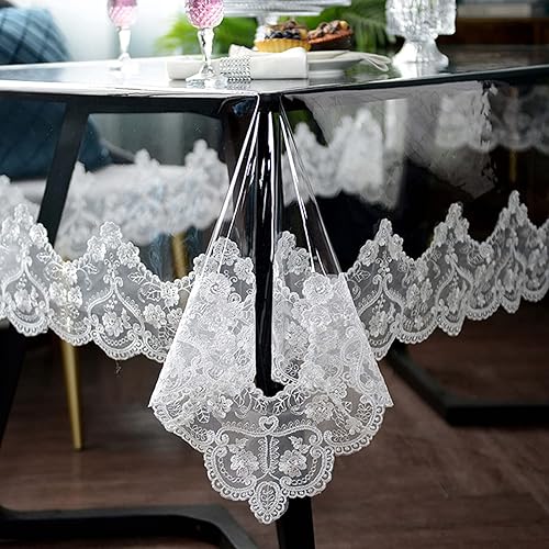 Mantel impermeable de plástico transparente, mantel rectangular de vinilo PVC con encaje de macramé, a prueba de derrames de aceite, mantel para