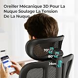 Hbada P3 Pro Chaise de Bureau Ergonomique Fauteuil de Bureau - Soutien Lombaire 2D Réglable, Appui-Tête & Accoudoirs 3D, Inclinaison 135° sans Crans, Tissu Mesh Triple Couche, Noir sans Repose-Pieds - 4