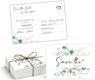 40 zauberhafte Save the Date Karten für die Hochzeit mit hochwertigen Druck auf 300g Cremepapier | In Deutschland produziert | Wir heiraten Postkarten boho