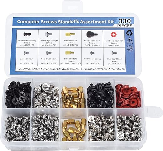 330PCS Computer Motherboard Standoffs Screws Kit, Computer Screws for Motherboard HDD Hard Drive SSD PC Fan Graphics Chassis ATX PC Case Screws,…
