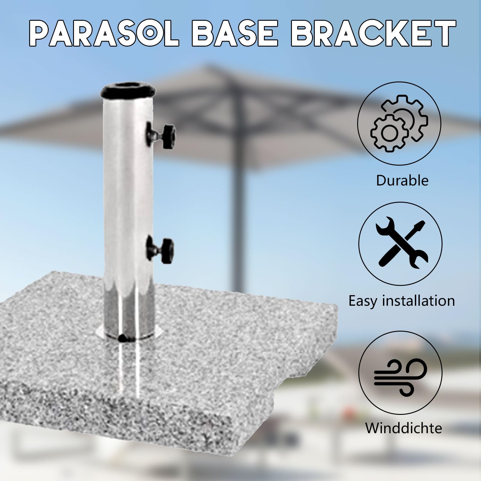 Forhome Tubo di supporto per ombrellone da giardino, universale, con 3 anelli di riduzione (48/38/32 mm), per ombrellone