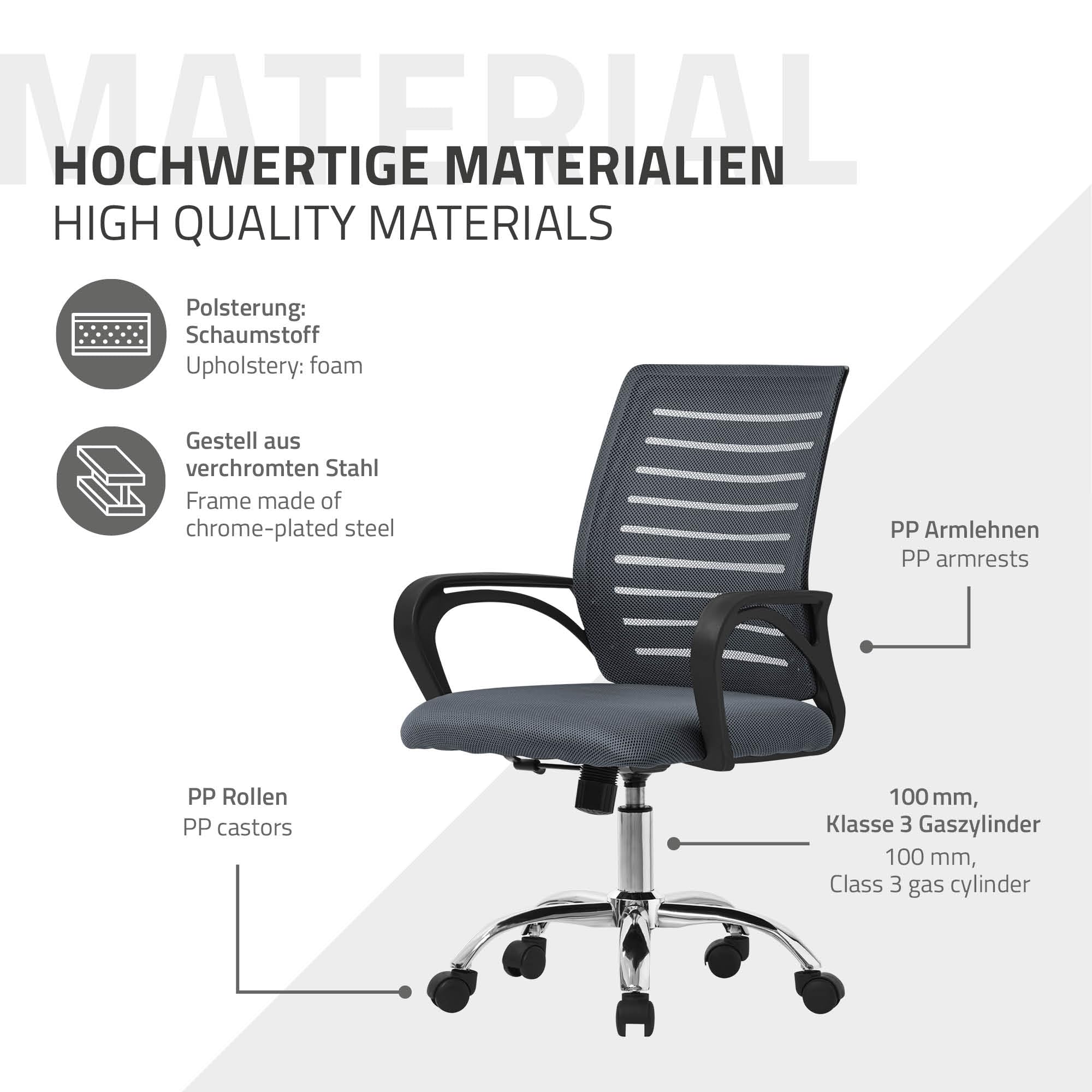 ML-Design Sedia da Ufficio Ergonomica Grigio con Schienale in Rete Reclinabile Regolabile in Altezza con Braccioli Seduta Imbottita a Schiuma Telaio in Acciaio Cromato Poltrona Girevole con Ruote