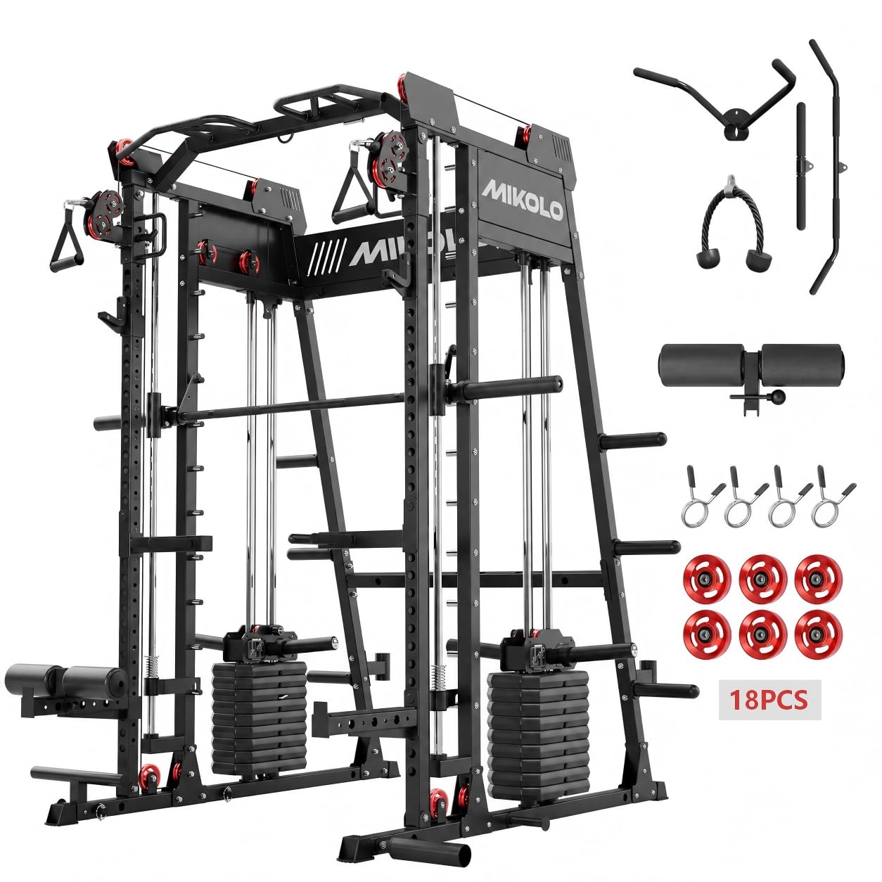 Mikolo M4 2.0 Lite Smith Machine, 2200LBS Power Cage with LAT Pulldown &amp; Cable Crossover, All-in-One Home Gym Squat Rack with Aluminum Pulley System for Full-Body Workouts