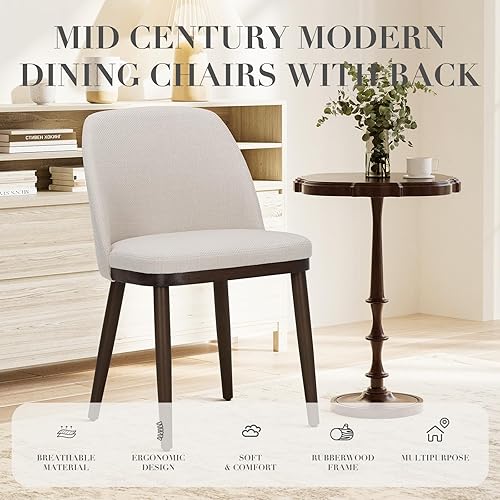 Miniatura 8 de COLAMY Juego de 4 sillas de comedor tapizadas, modernas sillas de cocina con respaldo, sillas laterales de tela con patas de madera para cocina,