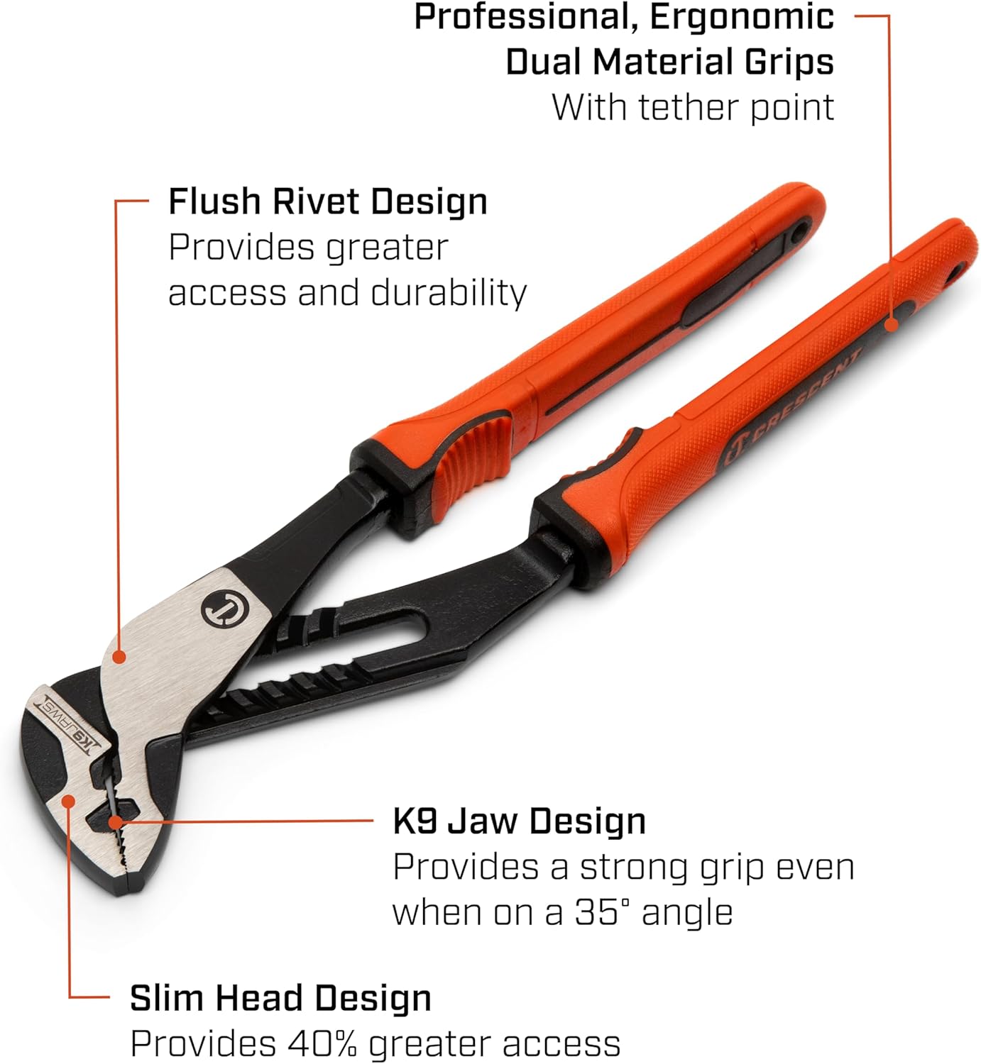 Crescent 10" Z2 K9 Straight Jaw Tongue & Groove Plier with Dual Material Rawhide Handle - Industrial-Grade Pliers for Heavy-Duty Projects - Multiple Jaw Positions - Non-Marring Grip - RTZ210CGR