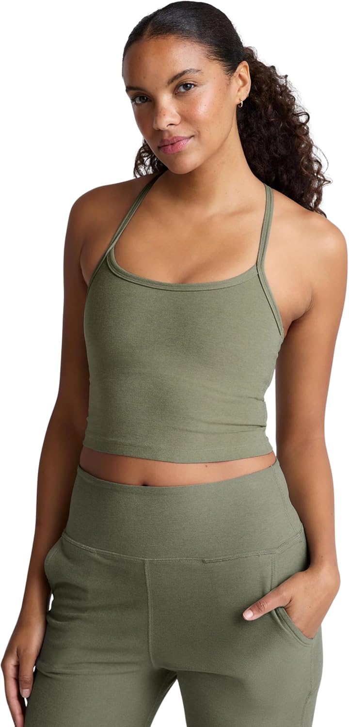 Beyond Yoga Women's Spacedye Slim Racerback Cropped Tank, Grey Sage Heather, XX-Small