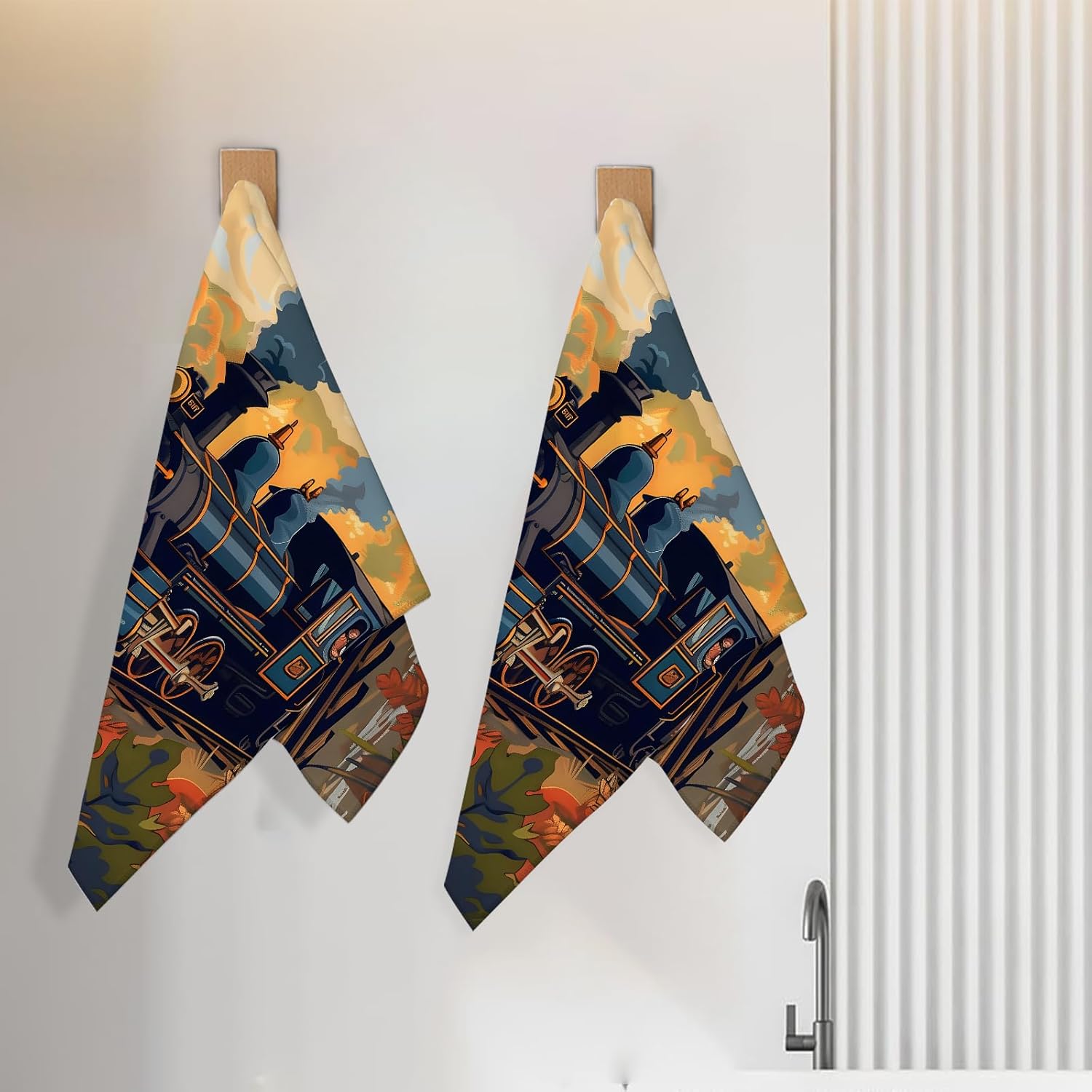 Vintage Train Steam Hand Towel for 2 Pack,Bath Hand Towels for Bathroom Decorative Soft Absorbent Dish Towels for Kitchen, Gym, Hotel, Spa, Sport Home Decor Gifts, 14.5x28 Inch