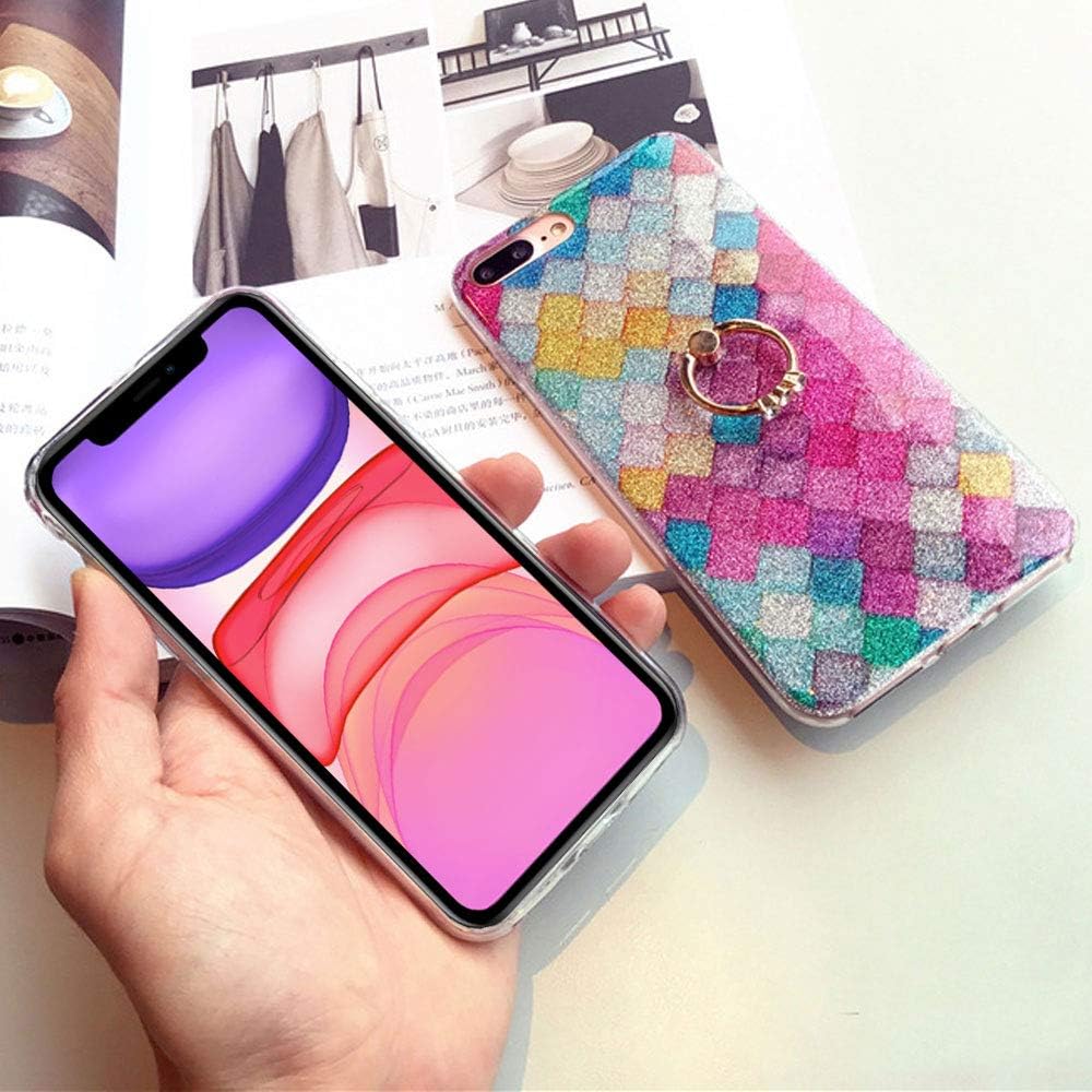 J.west Case for New iPhone 11 Luxury Sparkle Bling Glitter Rose Mermaid Scale Print Soft TPU Phone Cover for Girls Women Clear Slim Design with Ring Stand Holder Protective Case for iPhone 11 6.1 inch