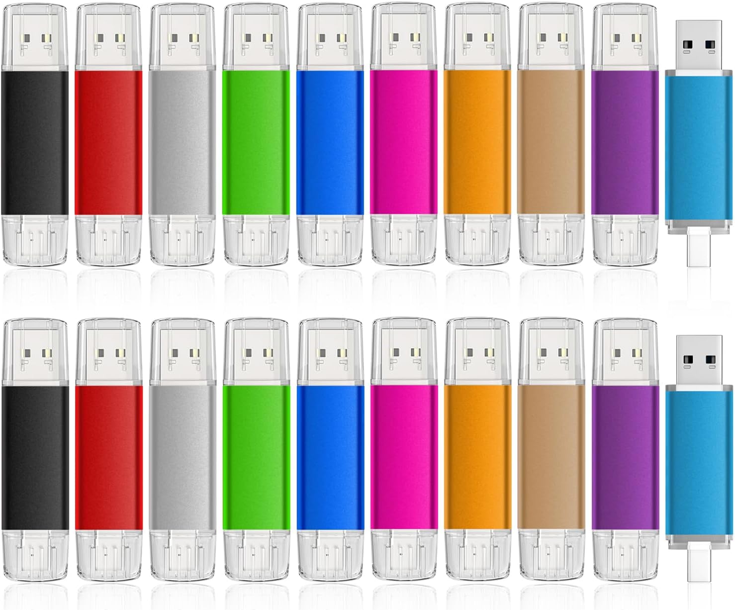 AreTop USB C Flash Drive 16GB 20 Pack, Type-C Flash Drive + USB 2.0 Thumb Drive OTG Memory Stick Compatible with iPhone 16/15, Android Smartphone/Tablets/Computers, 20 Pack, Mix-Colors